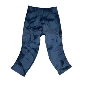 𝓛𝓾𝓵𝓾𝓵𝓮𝓶𝓸𝓷 Womens Blue Tie-Dye Ribbed Seamless High-Waisted Crop Legging